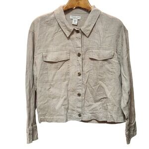 RACHEL ZOE 100% Linen Shirt Womens XL Beige Button Front Trendy Casual Chic